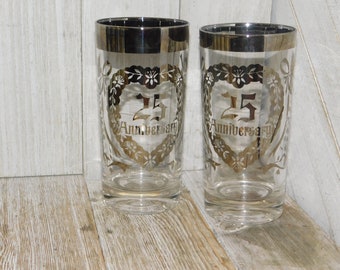 Vintage 25th Anniversary Glasses, Silver Fade Ombre ,Glasses Hi Ball Lustre Barware Set, Gift Idea, Memories, Daysgonebytreasures @*