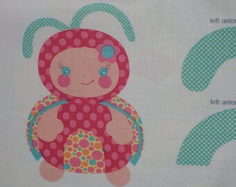 NEW Riley Blake Girls Little Lola Lady Bug pink Doll Stuffed Panel Fabric, Great gift Idea, Cut N Sew Memories Daysgonebytreasures