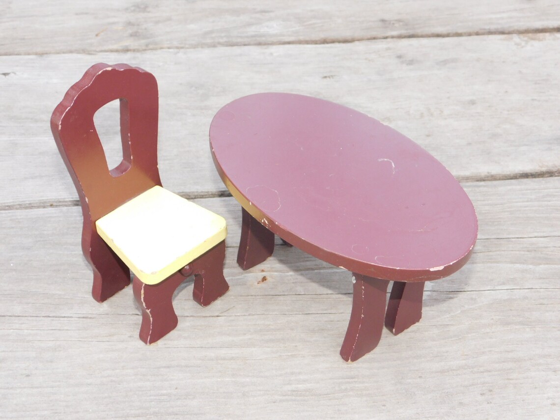 Doll Table and Chair wood Vintage Doll Furniture Brown Doll Etsy