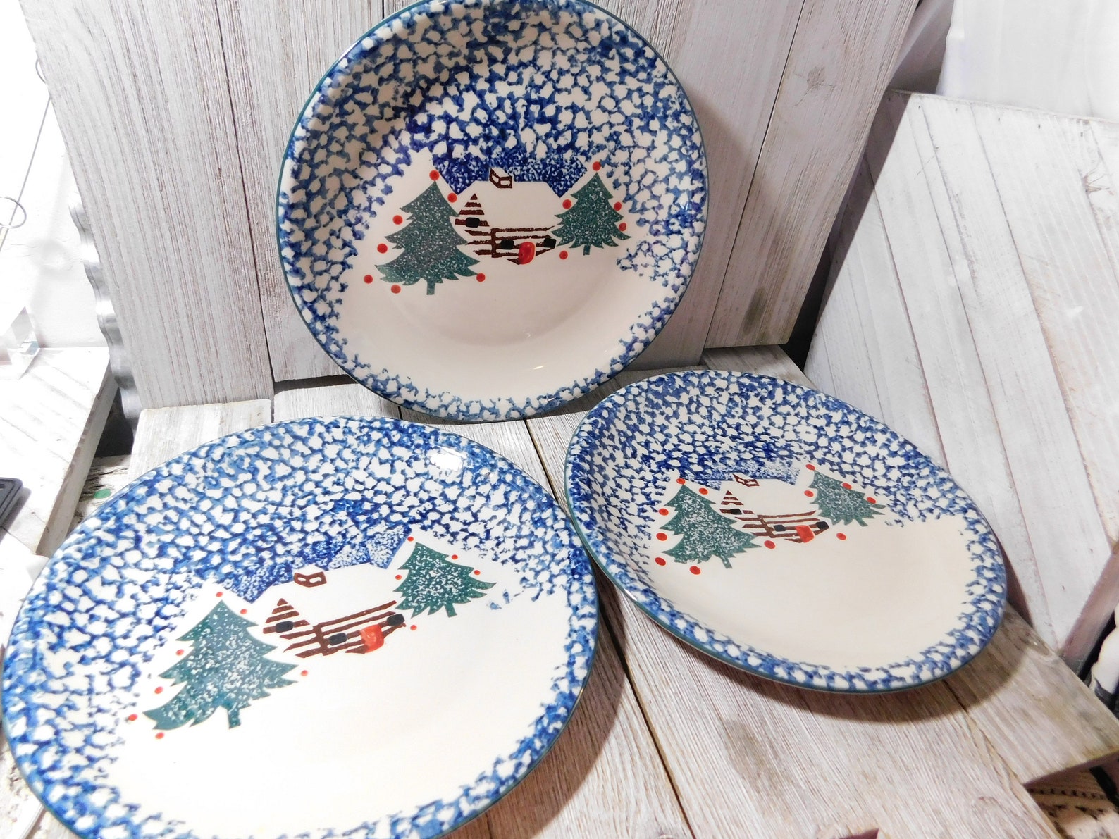 Folk Craft Cabin in the Snow Dinner Plates Sold Separately Etsy