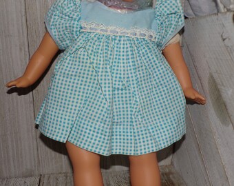 Vtg Small Blue white Gingham Doll Dress, Small Doll Dress, Vintage Doll Clothes, Childhood Memories, Gift, Prop, Daysgonebytreasures,*