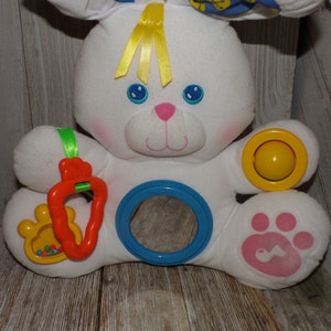 Vtg Fisher Price Activity Bunny, Plush White Rabbit Squeak Mirror ...