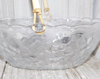 Vintage Fruit Bowl with Handle, Vintage Glass Grape Harvest Fruit Bowl w Handle, Serving bowl, Bowl w Handle, Vintage Dishes, Vintage Bowl**