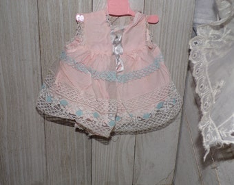 Vtg Small Baby First Step Doll Dress 1965 Pink Sheer Doll Dress Pink Blue Doll Dress Doll Clothes, Childhood Gift Prop Daysgonebytreasures,*