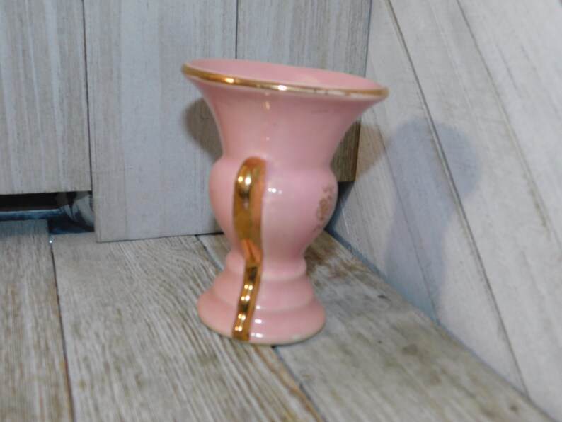 Vintage Small Pink an Gold Vase Vase With Handle Pottery Etsy