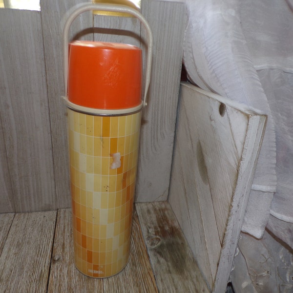 Vintage Yellow Plaid Aladdin Thermos with cup, Vintage Thermos, Camping, Hiking, Picnics, Gift Idea, Memories, Daysgonebytreasures *