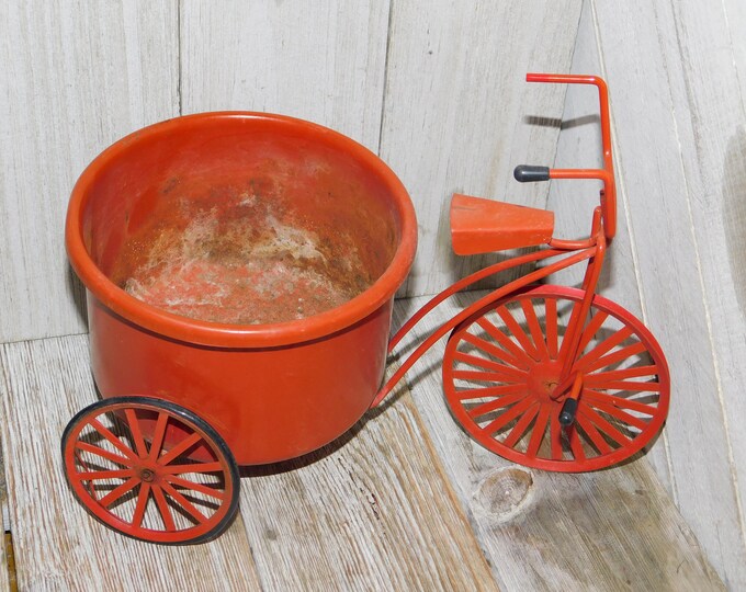 Vintage Tricycle Planter, Orange Metal Tricycle Planter, Vint Planter
