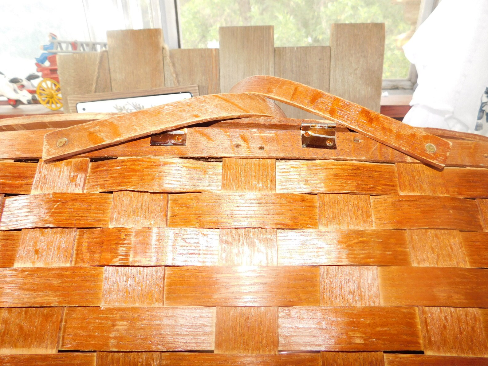 Picnic Basket With Tray Primitive Woven Picnic Basket Wooden Etsy