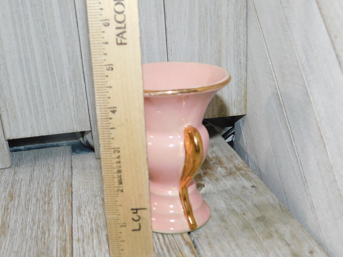 Vintage Small Pink an Gold Vase Vase With Handle Pottery Etsy