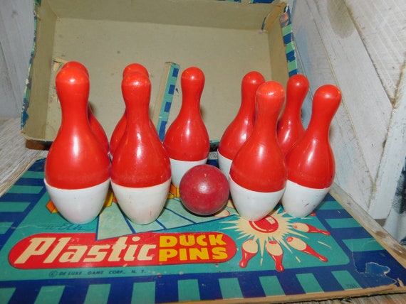 Vtg Deluxe Bowling Kit With Plastic Duck Pins Deluxe Game 