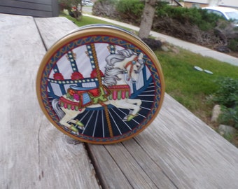 Carousel Tin Can, Merry go Round, Vintage Tin Can, Storage Tin Can, Vintage Home Decor, Carrousel Horse, Memories, Daysgonebytreasures *y
