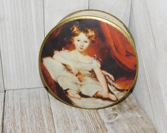 Vintage Tin Can Little Girl Tin Can, Child Tin Can, Leeds Englad Tin Can,  Storage, Country Decor, Kitchen Decor, Vintage Home Decor, @*