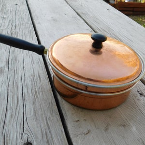 Copper Pan 3 Pc Set, Vintage Copper Pan. Vintage Pan, Vintage Kitchen Copper Pan, Vintage Kitchen Decor,  Prop, Daysgonebytreasures **c