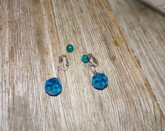 Vtg Dangled Earring, Vintage Clip Dangled Earring, NEED REPAIR, Blue Jewelry, Vtg Jewlery, Memories, Gift, Prop, Daysgonebytreasures, *y