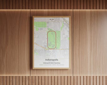 Print van de Indianapolis Motor Speedway, plattegrond van het Indy 500-circuit, minimalistische IndyCar-muurdecoratie, raceposter, cadeau voor motorsportfans, racedecoratie
