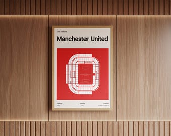 Old Trafford-print | Manchester United-plattegrondposter | Minimalistische voetbalmuurdecoratie | Decoratie voor het Theatre of Dreams | Cadeau voor voetbalfans
