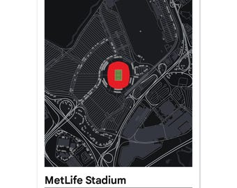 MetLife Stadium plattegrond in donkergrijs | WK-finale 2026 | Muurdecoratie met NY Giants en Jets | NFL- en voetbalposter | Minimalistische sportdecoratie