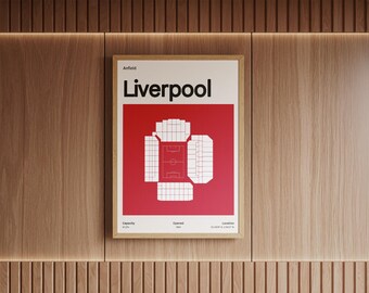 Plattegrond van het Anfield-stadion | Liverpool FC muurdecoratie | Minimalistisch LFC voetbalcadeau voor hem | Premier League voetbaldecoratie