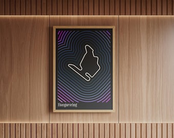 Plattegrond van het Hungaroring F1-circuit | Abstracte Formule 1 lijntekening poster | Neon motorsport race decoratie | Cadeau voor F1-fan | Muurdecoratie