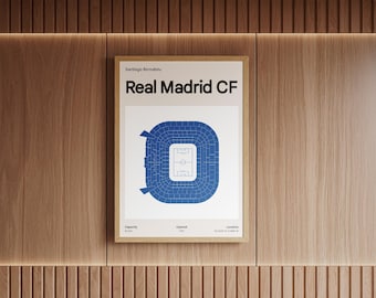 Santiago Bernabéu plattegrond poster | Minimalistische Real Madrid CF stadion muurdecoratie | Cadeau voor La Liga voetbalfans | Voetbaldecoratie