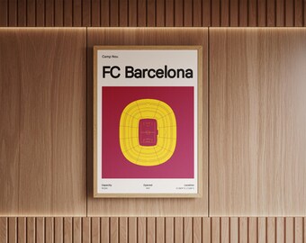 Camp Nou plattegrond | Minimalistische poster van FC Barcelona | La Liga stadion muurdecoratie | Cadeau voor voetbalfans | Voetbal woondecoratie