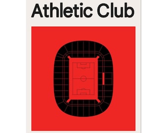 Poster van Athletic Club Bilbao, plattegrond van het Estadio San Mamés, minimalistische muurdecoratie van een La Liga-stadion, voetbalcadeau voor voetbalfans, Baskische decoratie