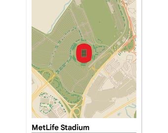 Retro plattegrond van MetLife Stadium | WK-finale 2026 | Muurdecoratie met New York Giants en New York Jets | NFL- en voetbalposter | Minimalistische sportdecoratie
