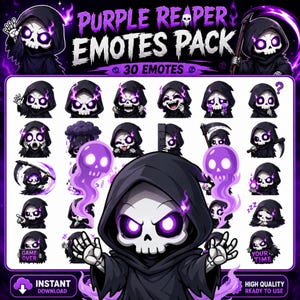 Söt lila Liemannen Twitch-emotespaket, 30 chibi-emotes med Liemannen, kawaii-spökemotes, discord-emotes, Twitch-emotespaket, Halloween