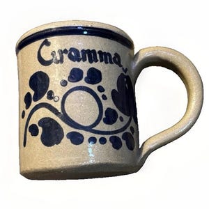 Vintage Salmon Falls Stoneware Gramma Mug Cobalt Blue Salt Glaze Pottery NH