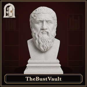 May include: A light grey stone-textured bust of a bearded man with wavy hair, set on a square pedestal base. The sculpture features detailed facial features and a flowing beard. The text TheBustVault is displayed at the bottom of the image.