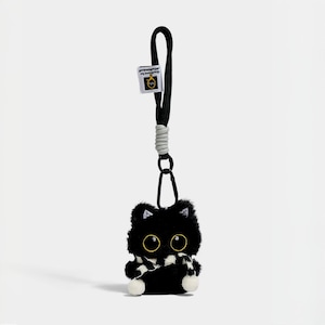 Flauschiger schwarzer Katzen-Plüsch-Schlüsselanhänger, Kawaii-Kätzchen-Taschenanhänger, Gothic-Handgelenkband
