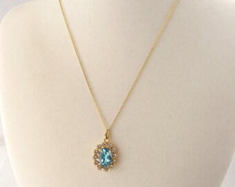 Turquoise Crystal in Crystal Flower Setting on Gold Filled 20" Chain