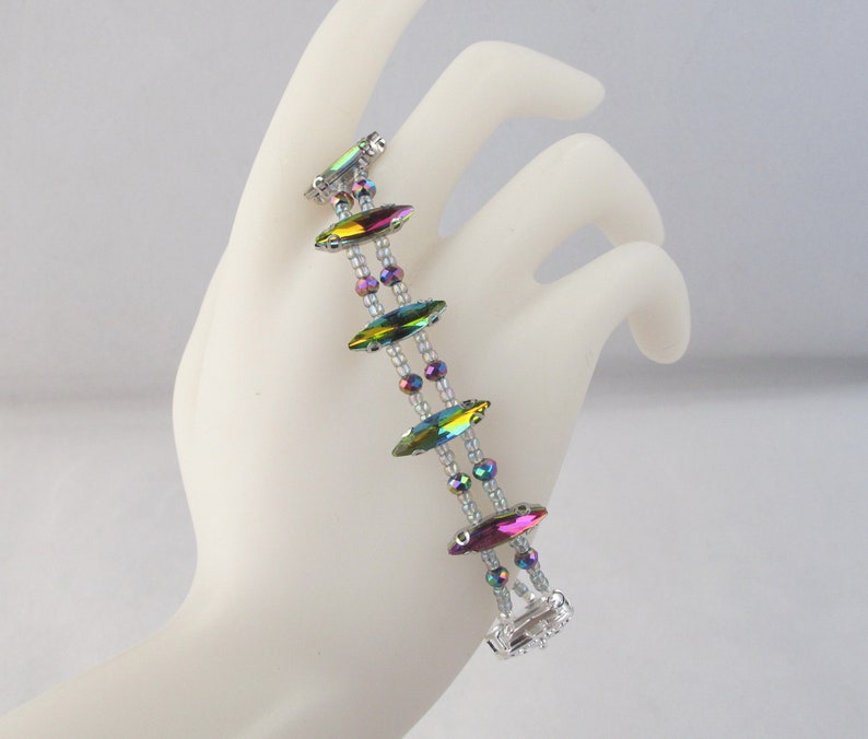 Crystal Navette 2 brins Bracelet avec fermoir en boîte en filigrane et