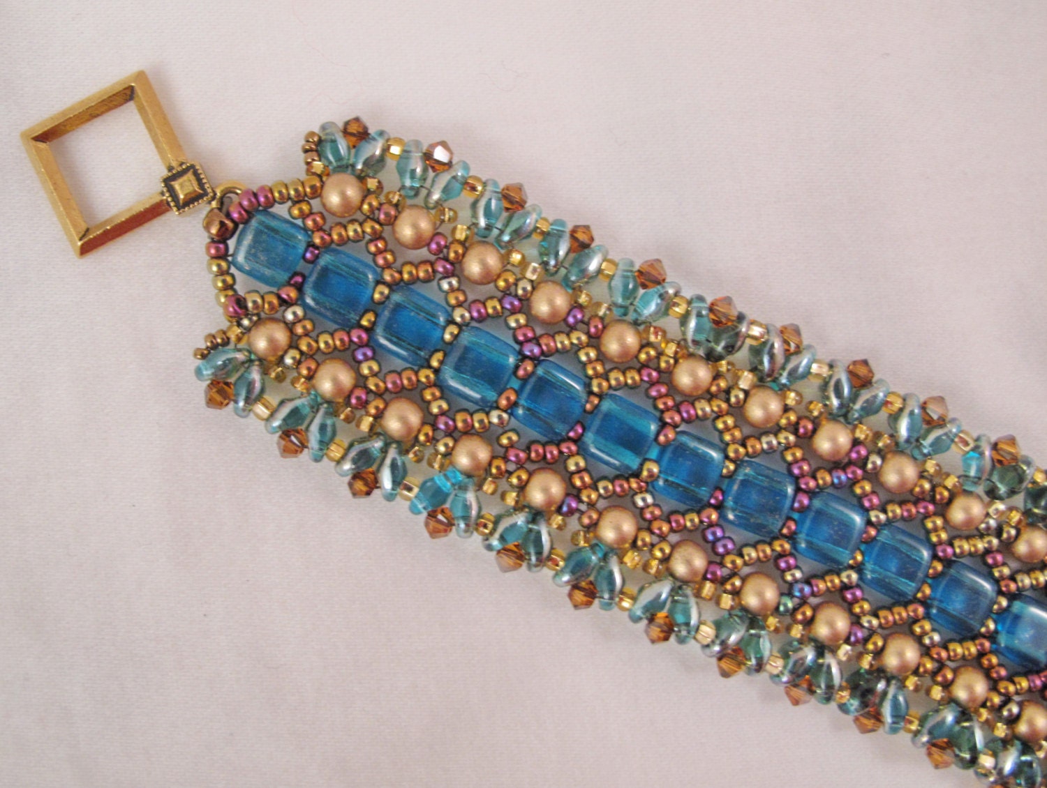 Aqua Green and Gold Honeycomb Woven Bracelet With Open Diamond - Etsy