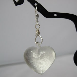 Silver Foil-Lined Glass Heart Earrings on Leverback Ear Wires image 3