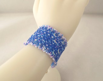 Blue Tweed Herringbone Cuff Bracelet