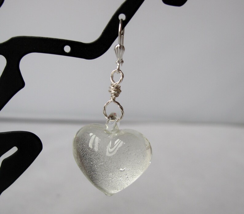 Silver Foil-Lined Glass Heart Earrings on Leverback Ear Wires image 4