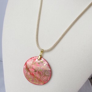 Coral Pink Mother of Pearl Pendant with Gold Inlay on Capture Cord image 2