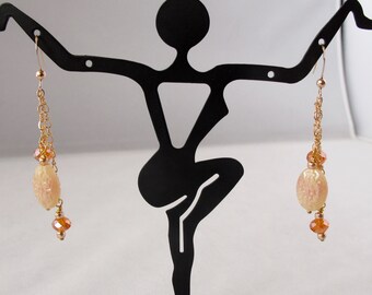 Vintage Glass and Crystal on Rose Gold Chain Earrings