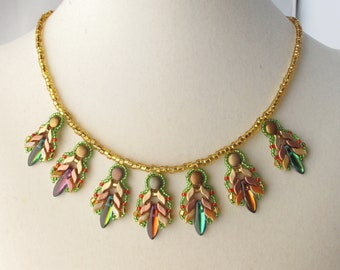 Camille Woven Feathers Necklace with adjustable length lobster claw clasp