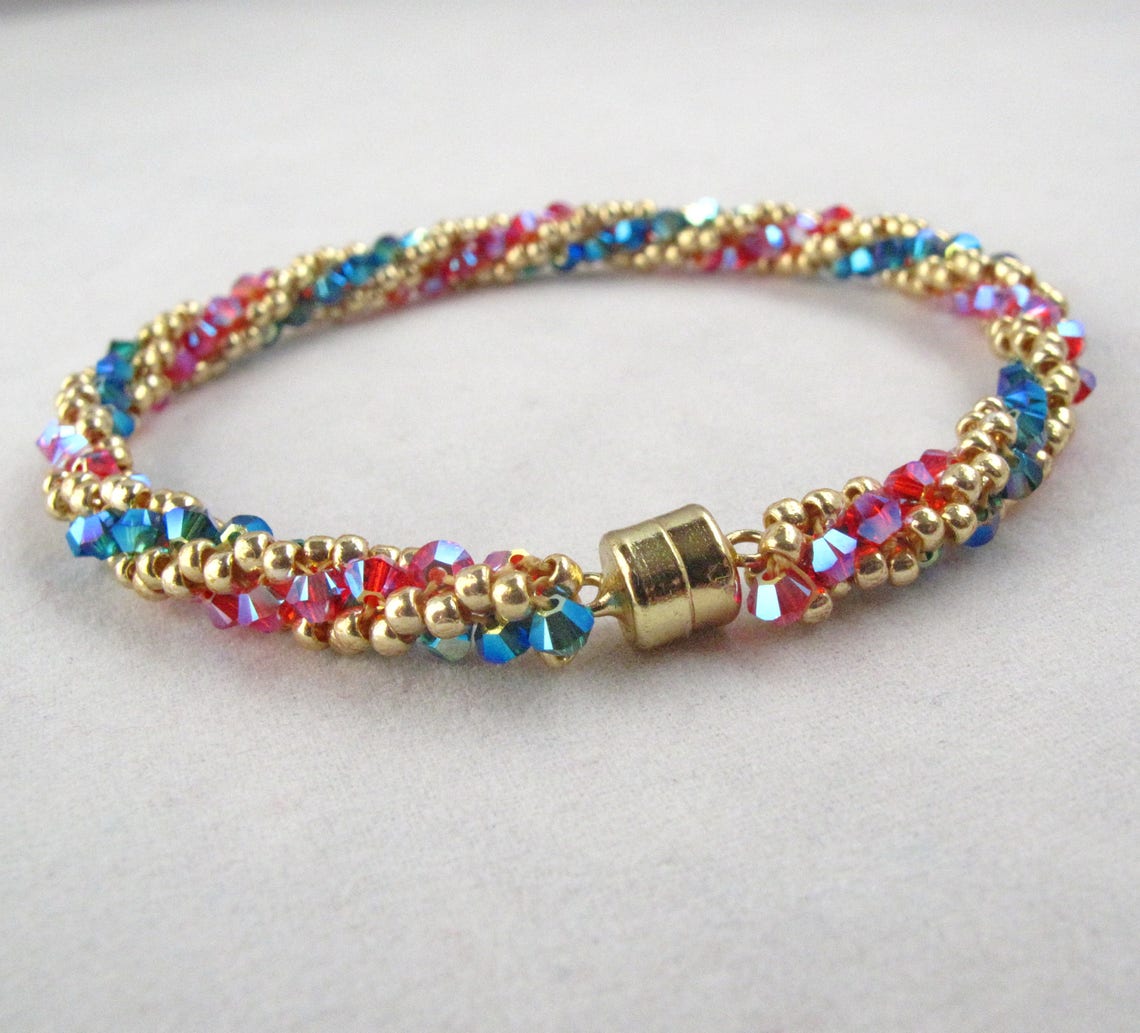 Gold & Crystal Twist Bangle
