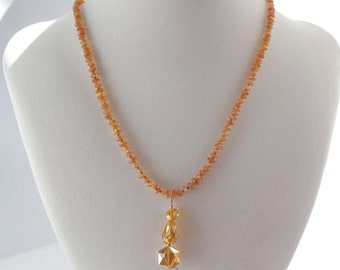 Sunstone Necklace with Wire Wrapped Topaz Crystal Pendant