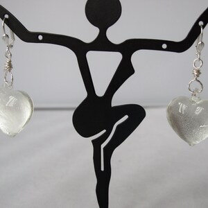 Silver Foil-Lined Glass Heart Earrings on Leverback Ear Wires image 2