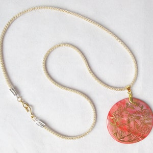 Coral Pink Mother of Pearl Pendant with Gold Inlay on Capture Cord image 4