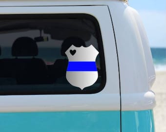 Thin Blue Line HEART Flag PAIR 3/" Vinyl REFLECTIVE Vehicle Phone Stickers