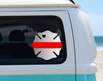 Firefighter Vinyl Decal | Thin Red Line | Car Decal | Laptop Decal | Maltese Cross Decal | Firefighter Wife | Fire Family