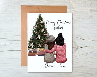 Sister and Your Boyfriend at Christmas Greetings Card Cute Ribbon Attachment