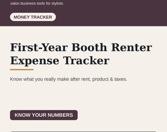 Booth Renter Expense Tracker Spreadsheet for Hair Stylists | Self Employed Salon Income, Tax Set-Aside & Profit Tracker Google Sheets Excel