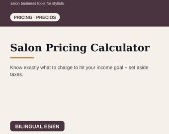 Salon Pricing Calculator Bilingual Spanish English | Hair Stylist Price & Profit Spreadsheet | Booth Renter Rate Calculator, Google Sheets