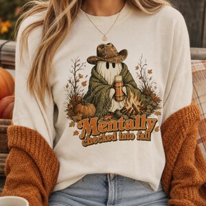 Summerween Ghost Png, Mentally I Am Here Sublimation Design, Trendig Halloween-tröjadesign, Rolig höst Png, Cowboy-spöke Png,